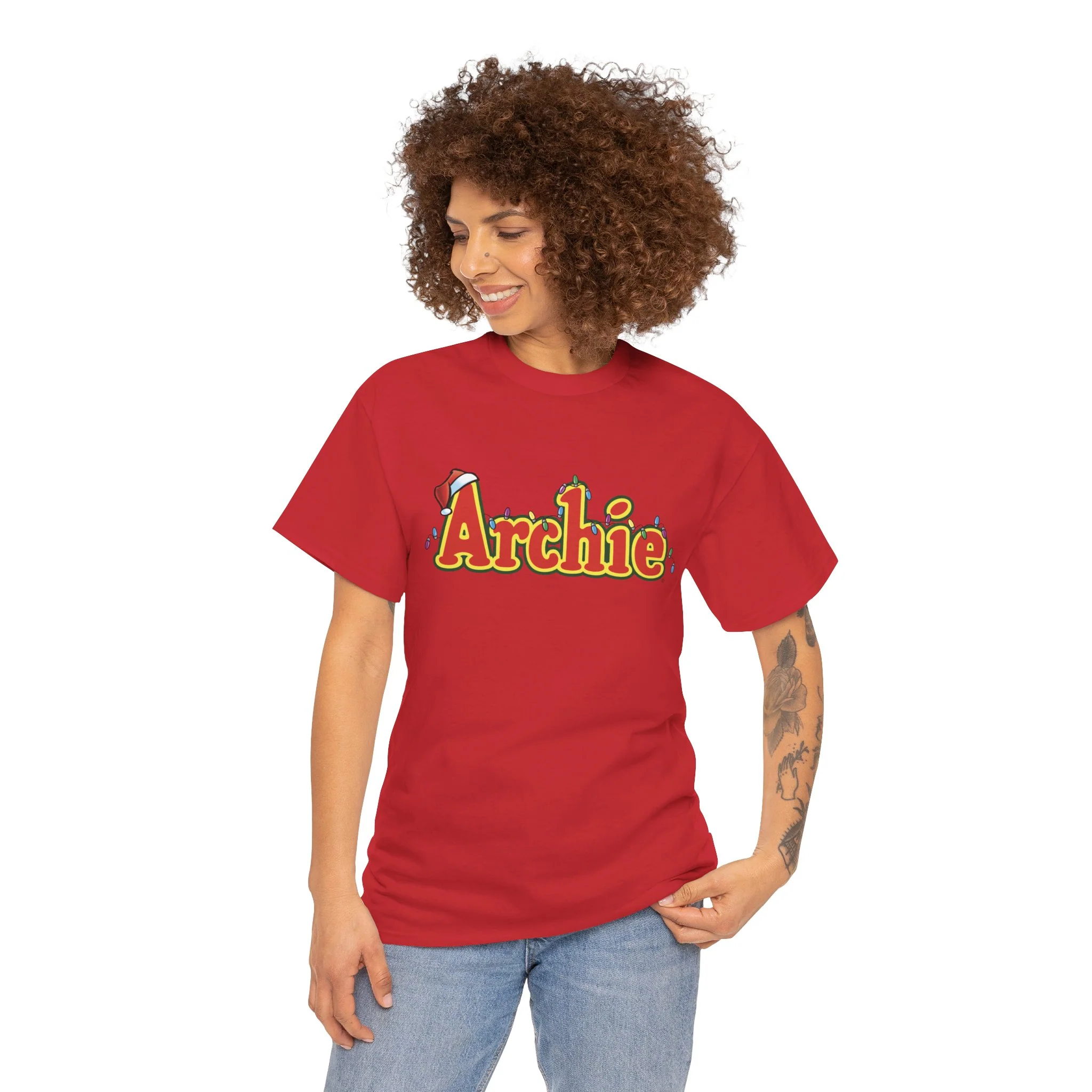 Archie Christmas Ornaments Design Graphic Tee (Unisex Heavy Cotton Tee) with Front & Back Printing - Image 82