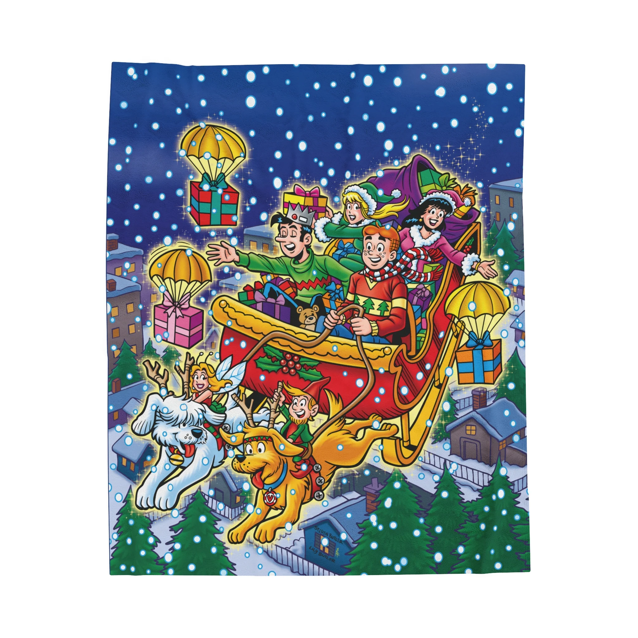 Archie Christmas Spectacular 2023 Velveteen Plush Blanket (Available in 3 Sizes) featuring Archie, Betty, Veronica, and Jughead