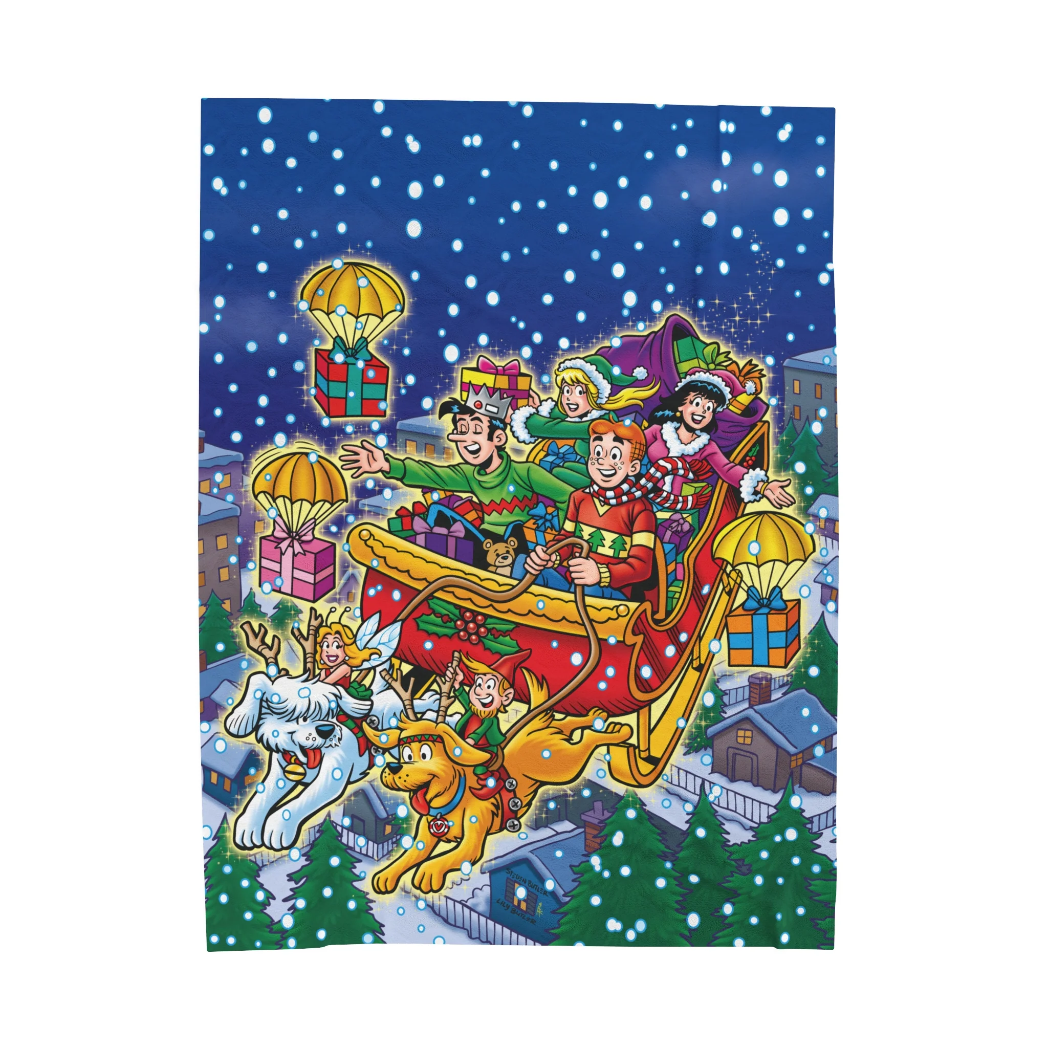 Archie Christmas Spectacular 2023 Velveteen Plush Blanket (Available in 3 Sizes) featuring Archie, Betty, Veronica, and Jughead - Image 2