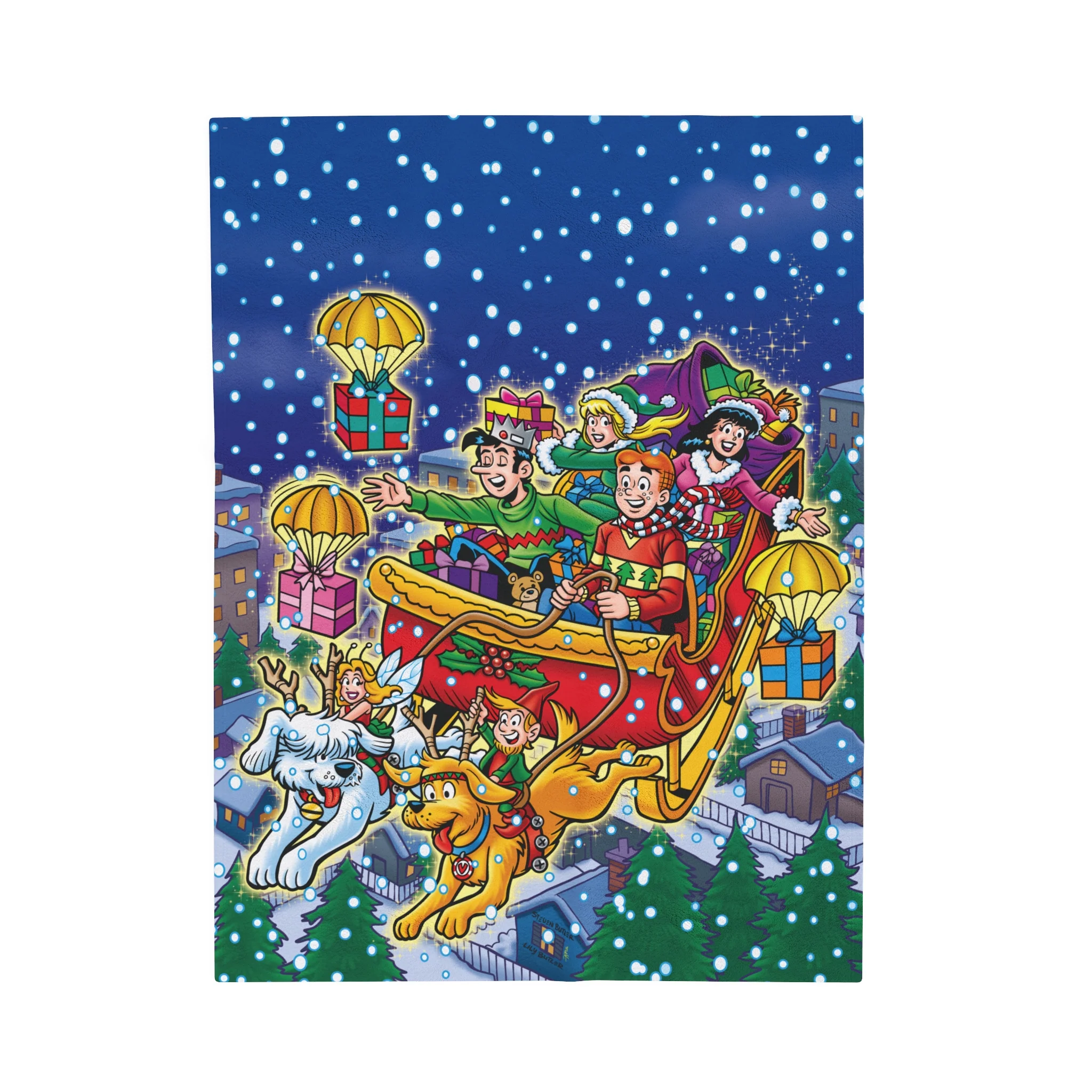 Archie Christmas Spectacular 2023 Velveteen Plush Blanket (Available in 3 Sizes) featuring Archie, Betty, Veronica, and Jughead - Image 3