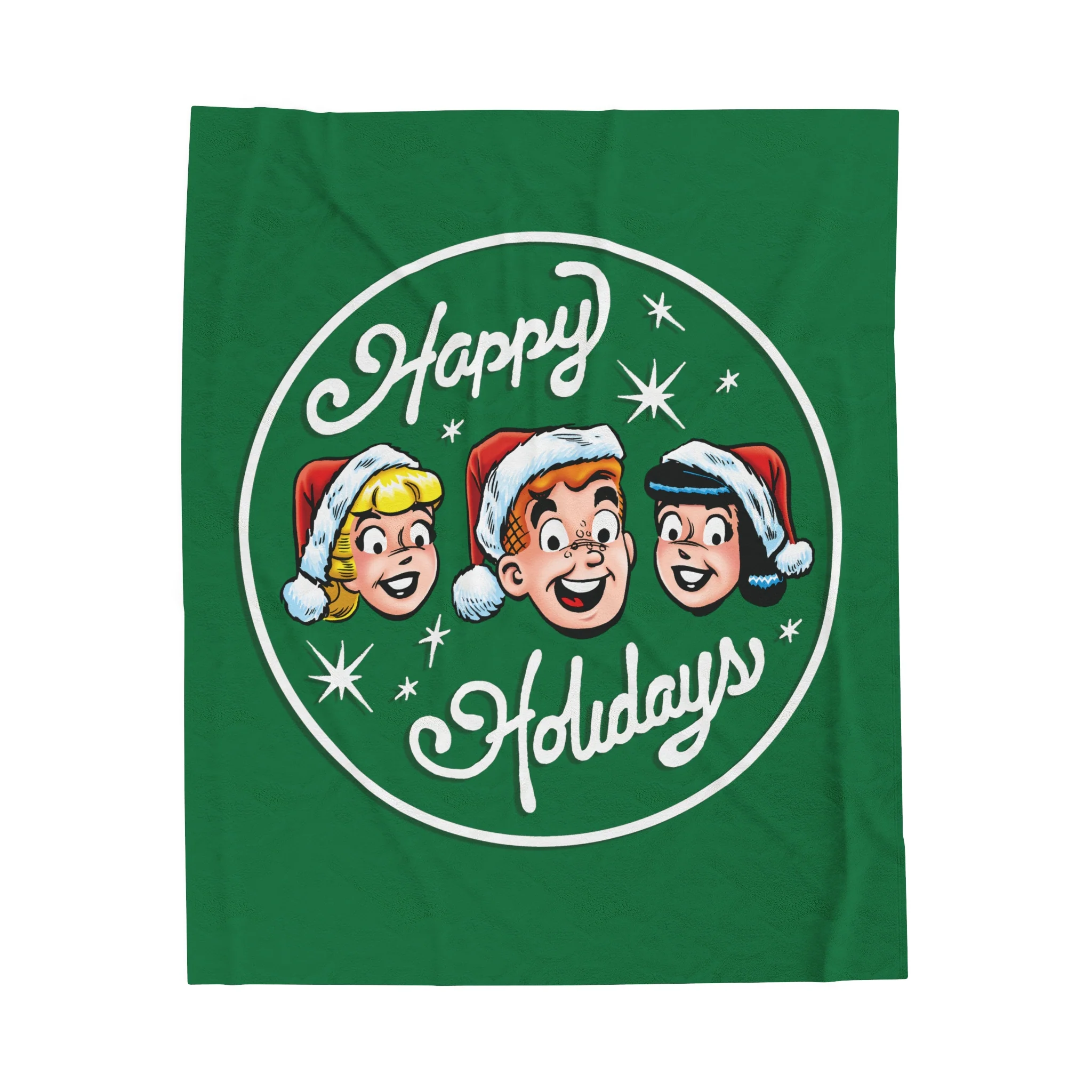Archie Comics Happy Holidays Design Velveteen Plush Blanket (Available in 3 Sizes) featuring Archie, Betty, and Veronica