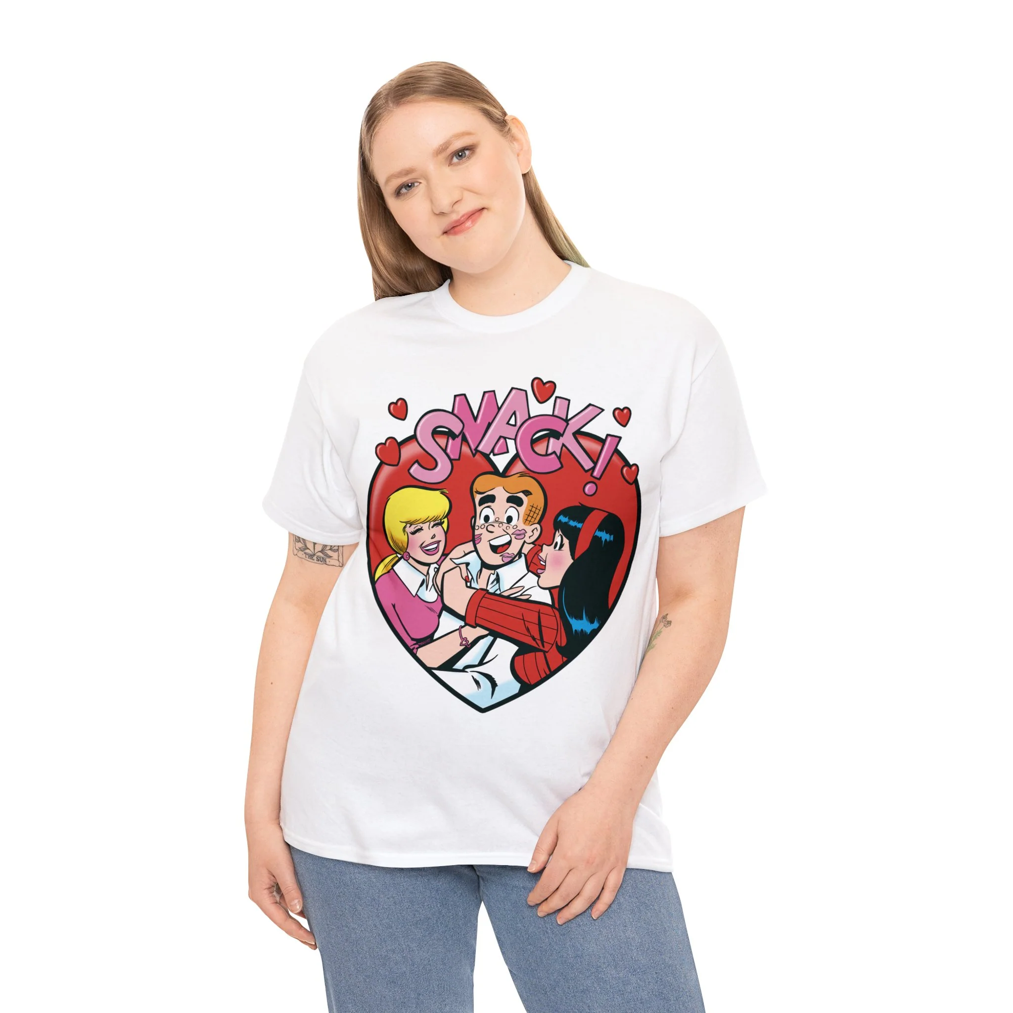 Archie "Smack" Big Kiss Graphic T-Shirt (Unisex Heavy Cotton Tee) featuring Archie, Betty, and Veronica - Image 42