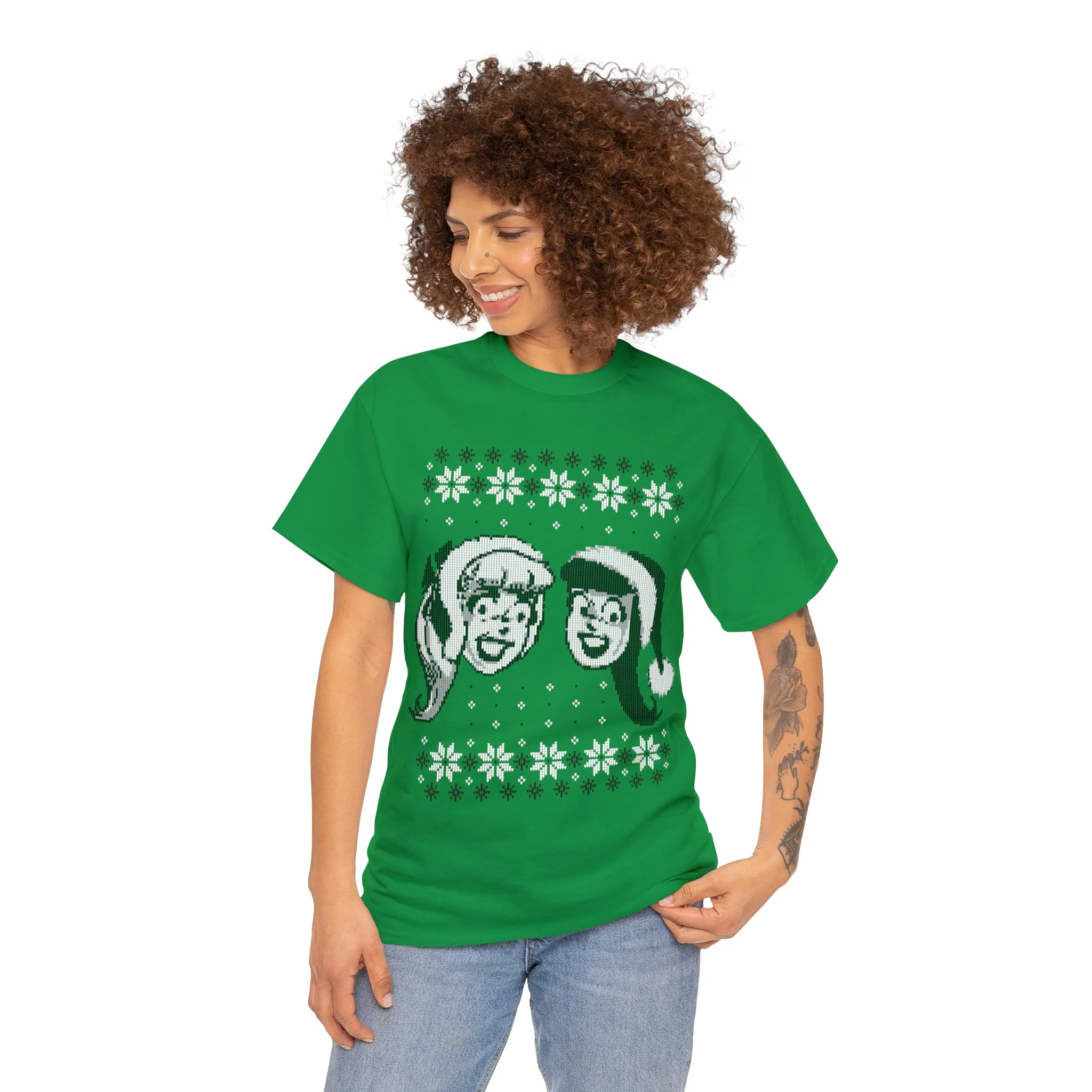 Betty and Veronica Holiday Sweater Design Graphic Tee (Unisex Heavy Cotton Tee) - Image 11