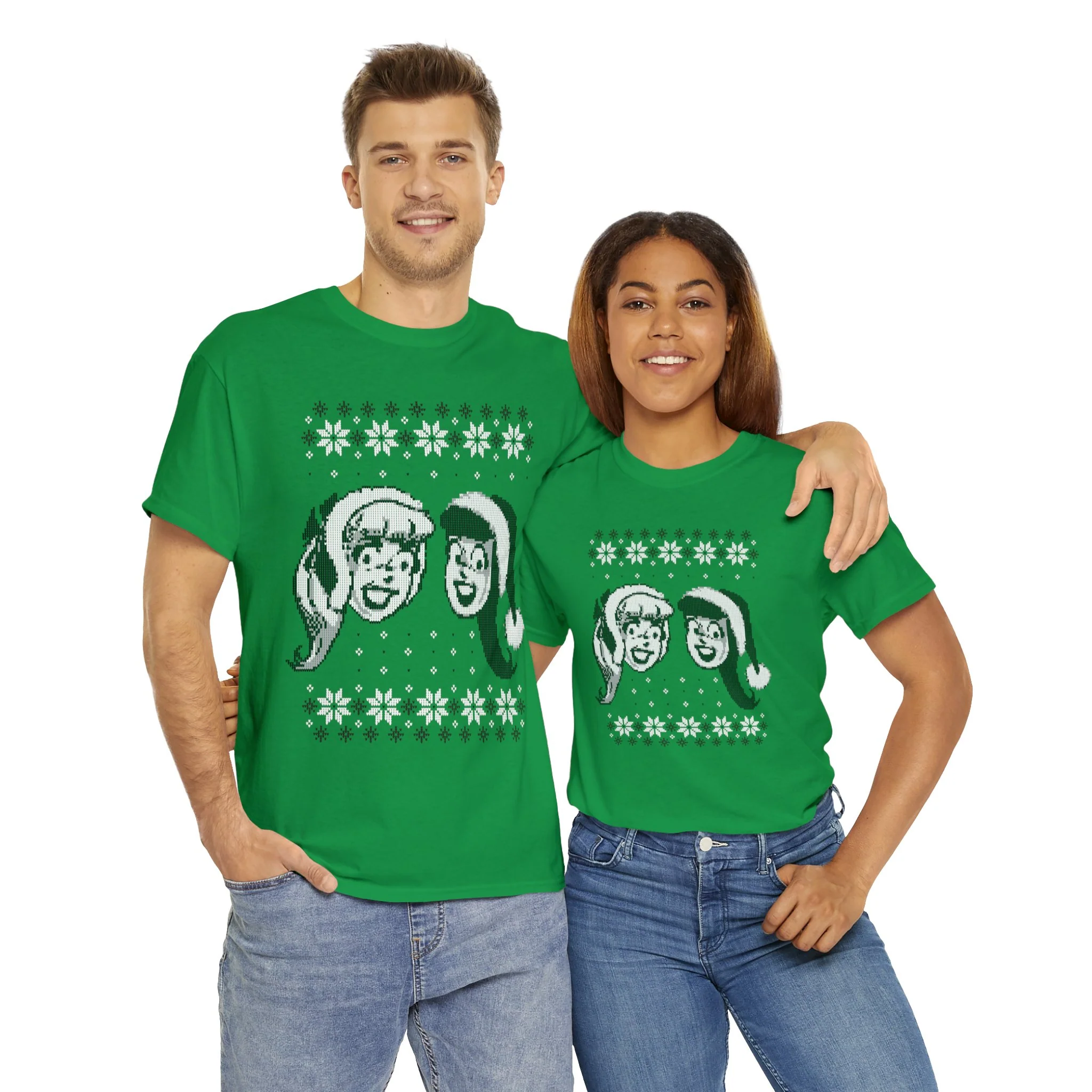Betty and Veronica Holiday Sweater Design Graphic Tee (Unisex Heavy Cotton Tee) - Image 14