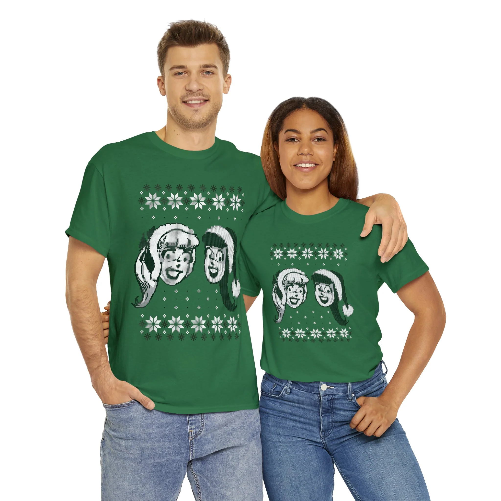 Betty and Veronica Holiday Sweater Design Graphic Tee (Unisex Heavy Cotton Tee) - Image 24