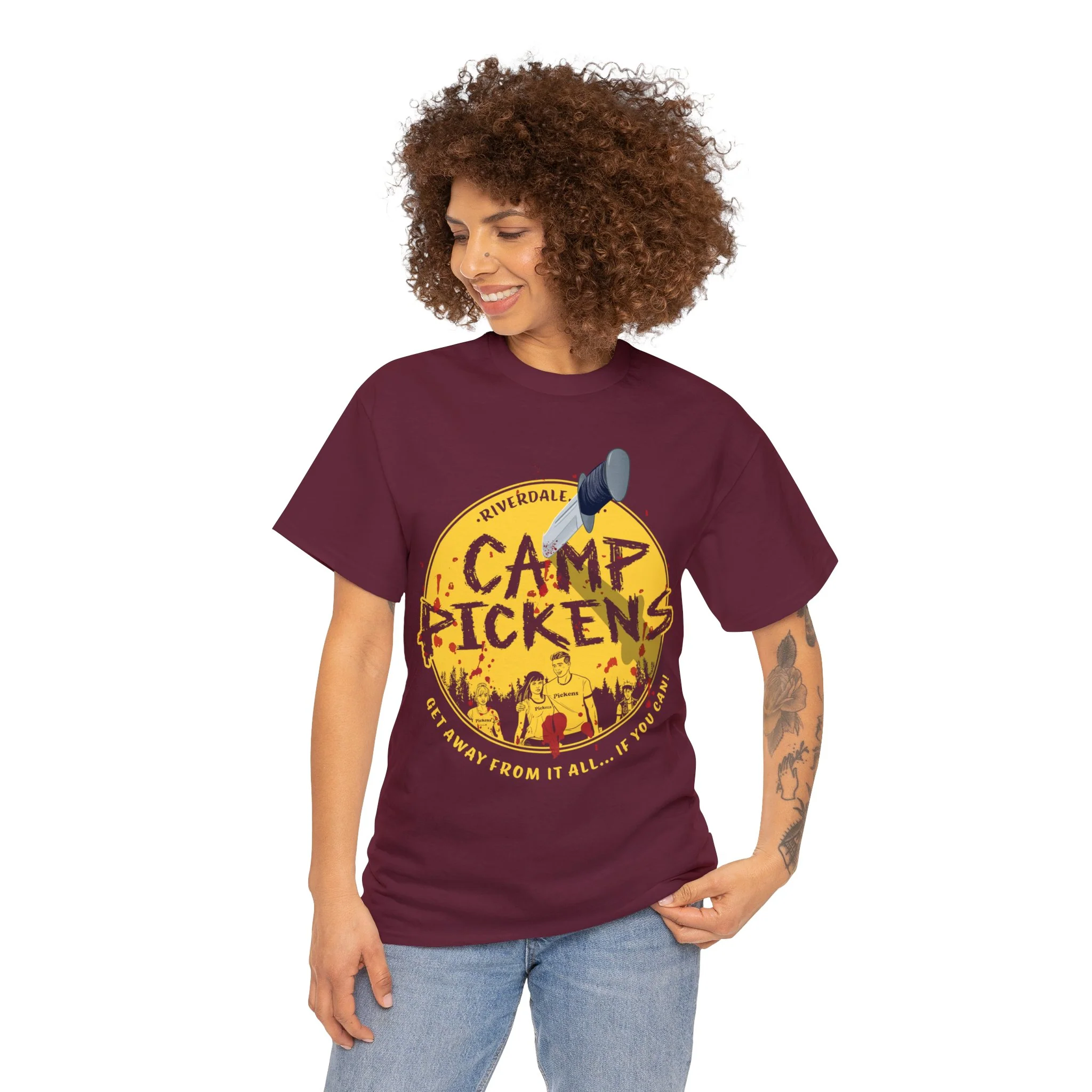Riverdale Camp Pickens Graphic T-Shirt (Unisex Heavy Cotton Tee) featuring Archie, Betty, Veronica, and Jughead - Image 17