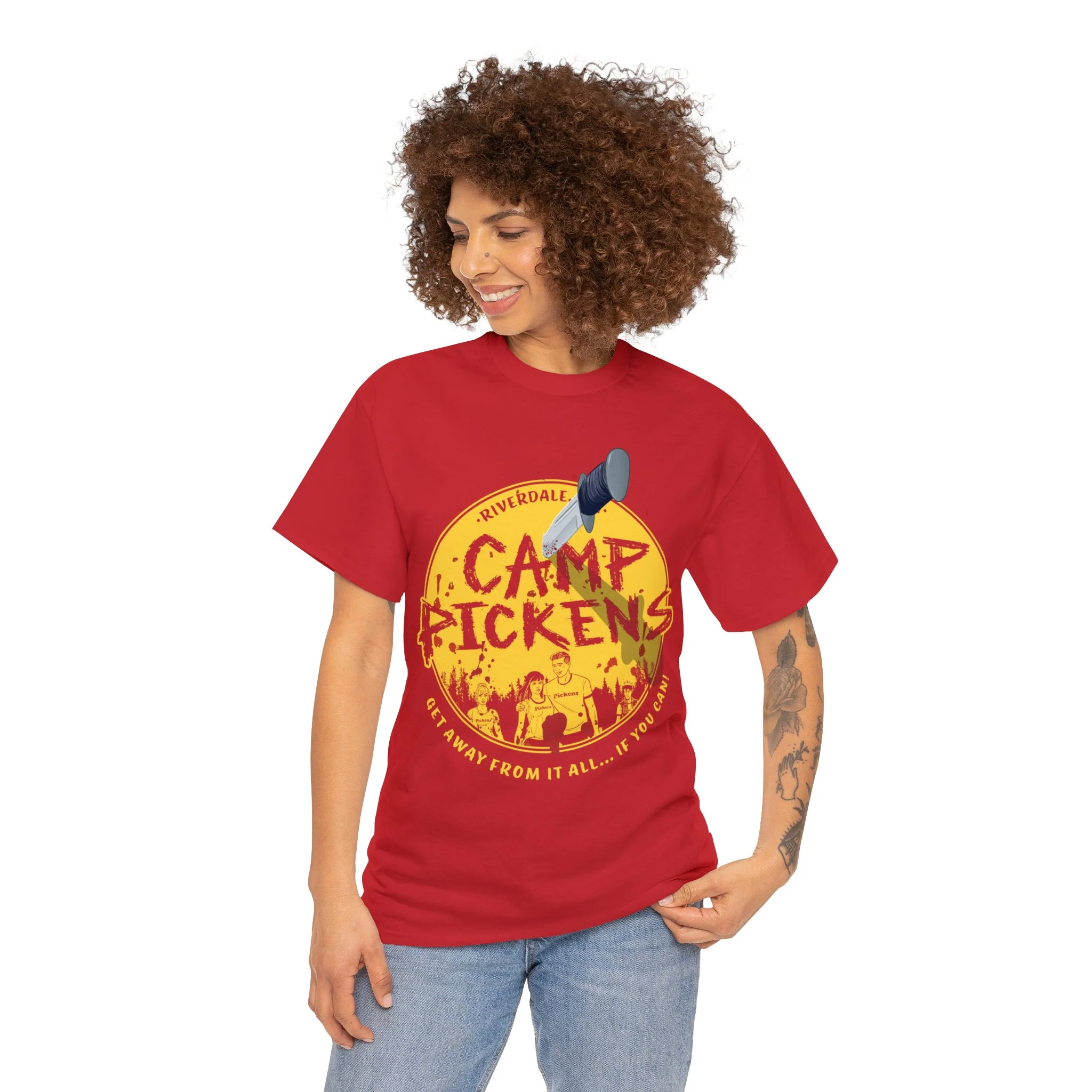 Riverdale Camp Pickens Graphic T-Shirt (Unisex Heavy Cotton Tee) featuring Archie, Betty, Veronica, and Jughead - Image 23