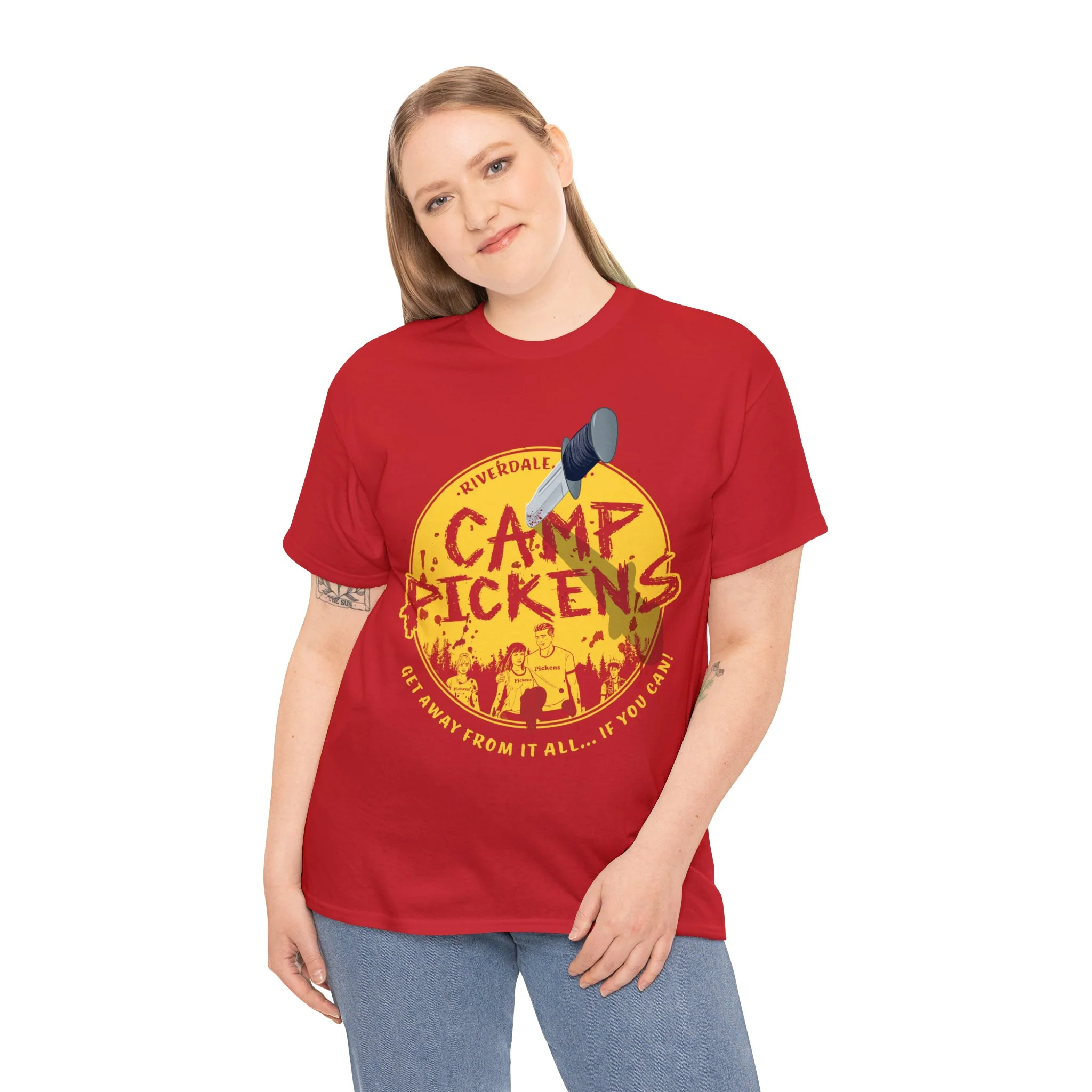Riverdale Camp Pickens Graphic T-Shirt (Unisex Heavy Cotton Tee) featuring Archie, Betty, Veronica, and Jughead - Image 24