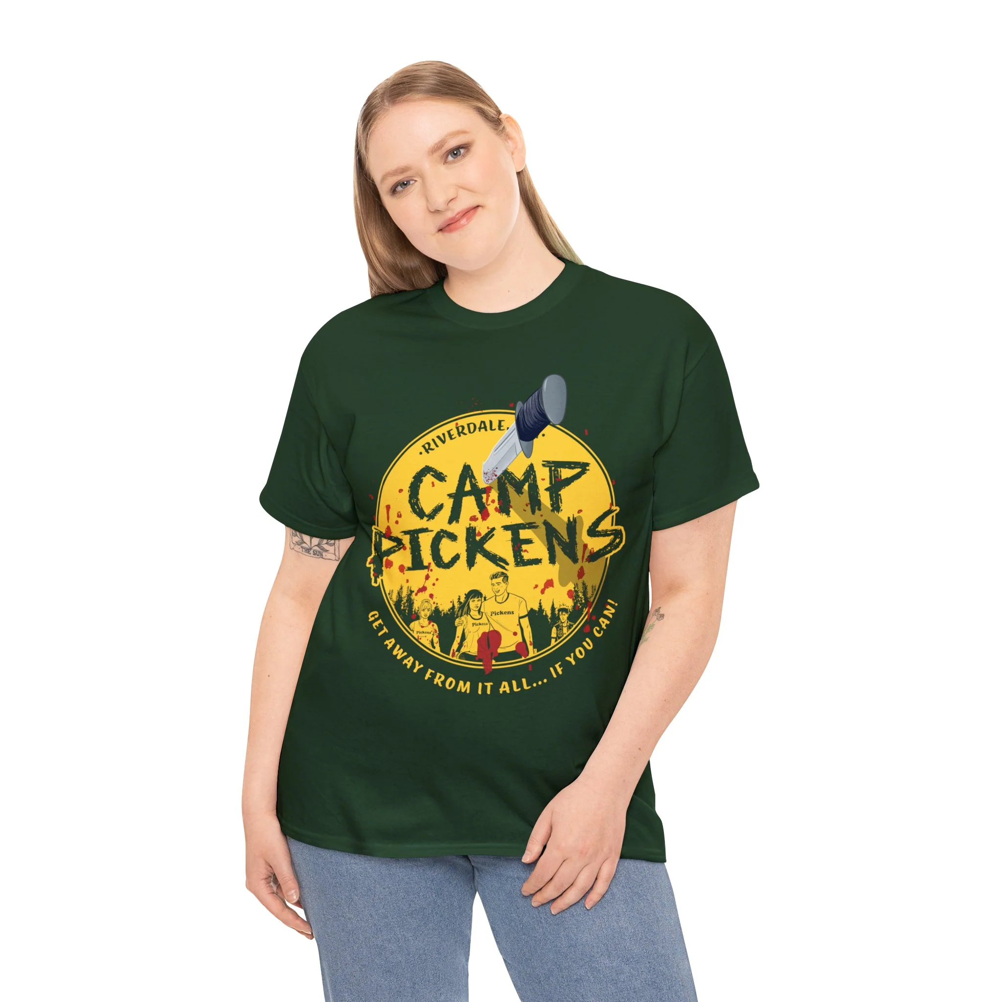 Riverdale Camp Pickens Graphic T-Shirt (Unisex Heavy Cotton Tee) featuring Archie, Betty, Veronica, and Jughead - Image 33