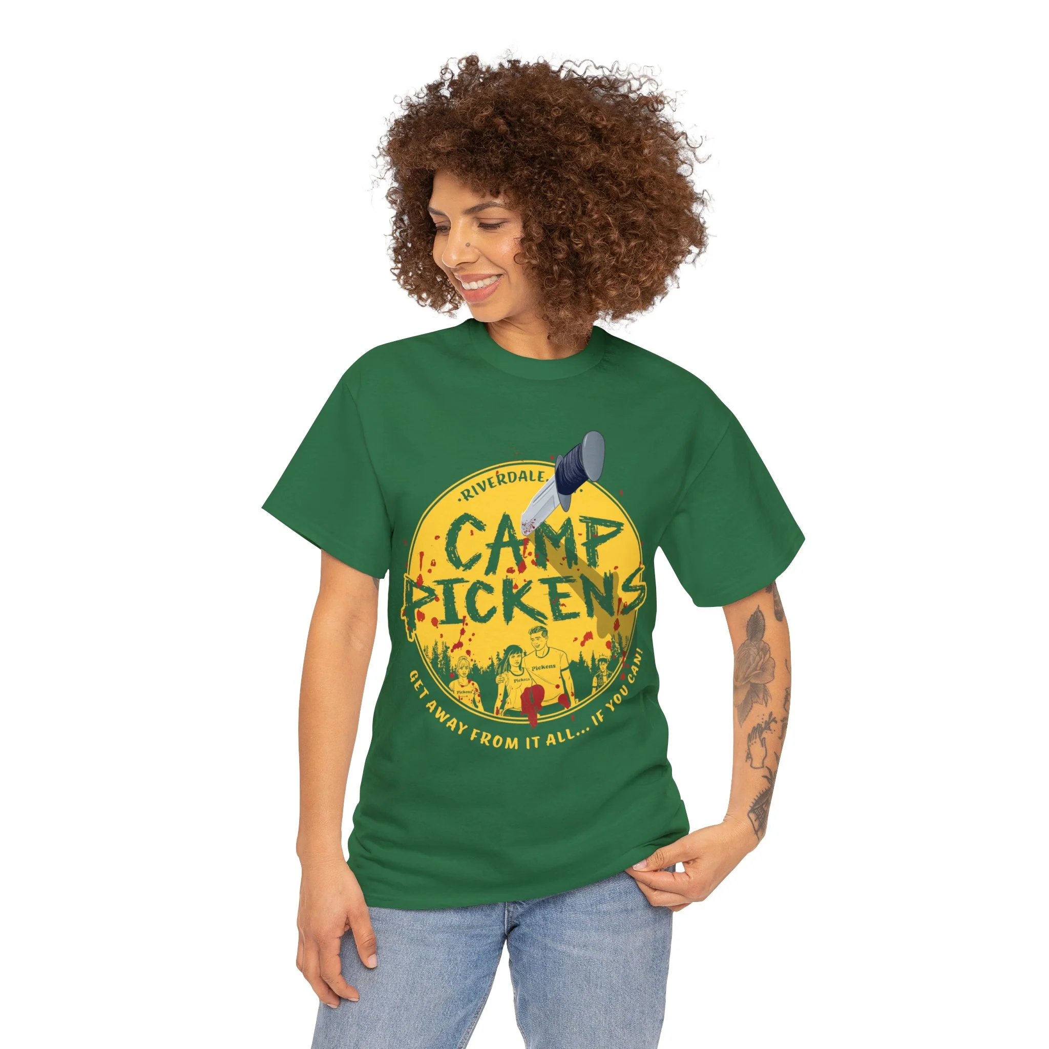 Riverdale Camp Pickens Graphic T-Shirt (Unisex Heavy Cotton Tee) featuring Archie, Betty, Veronica, and Jughead - Image 35