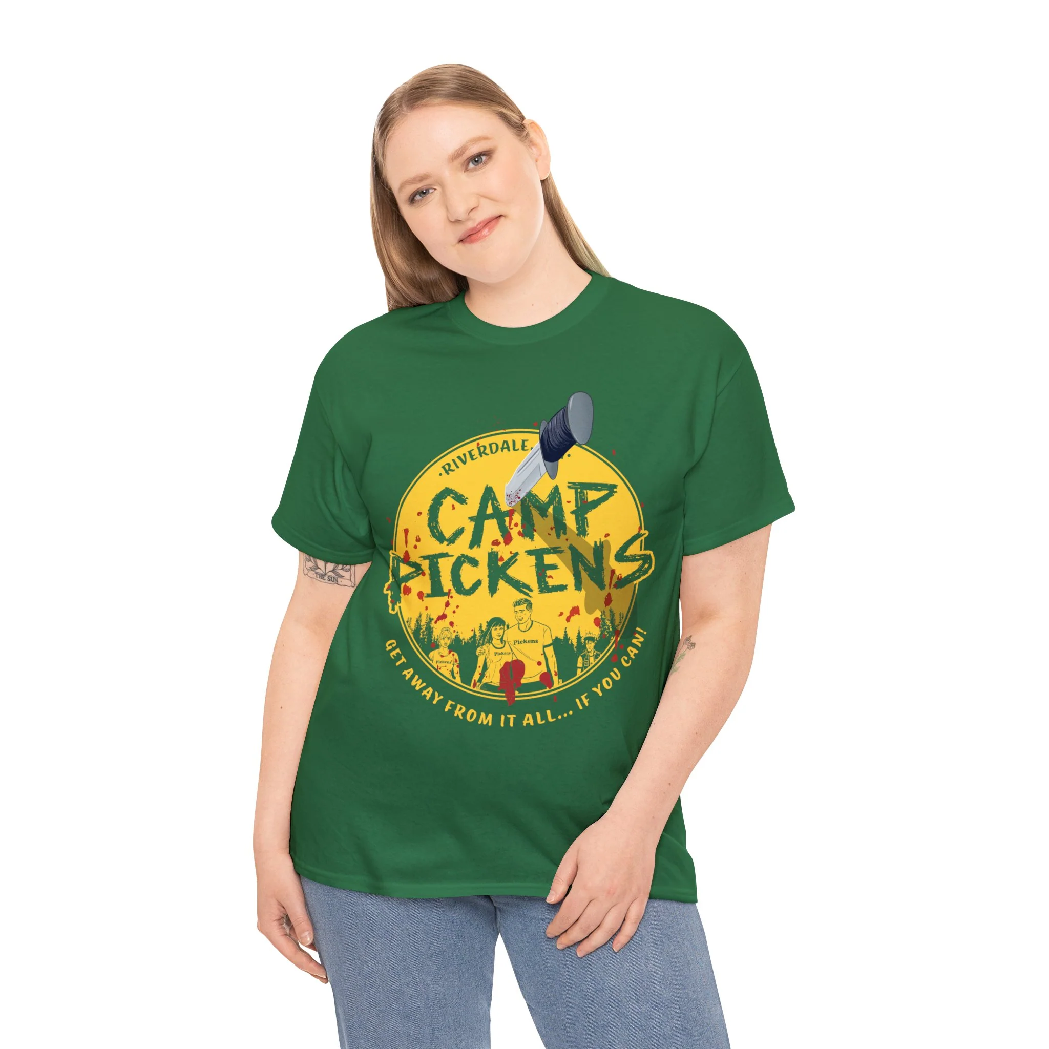 Riverdale Camp Pickens Graphic T-Shirt (Unisex Heavy Cotton Tee) featuring Archie, Betty, Veronica, and Jughead - Image 36