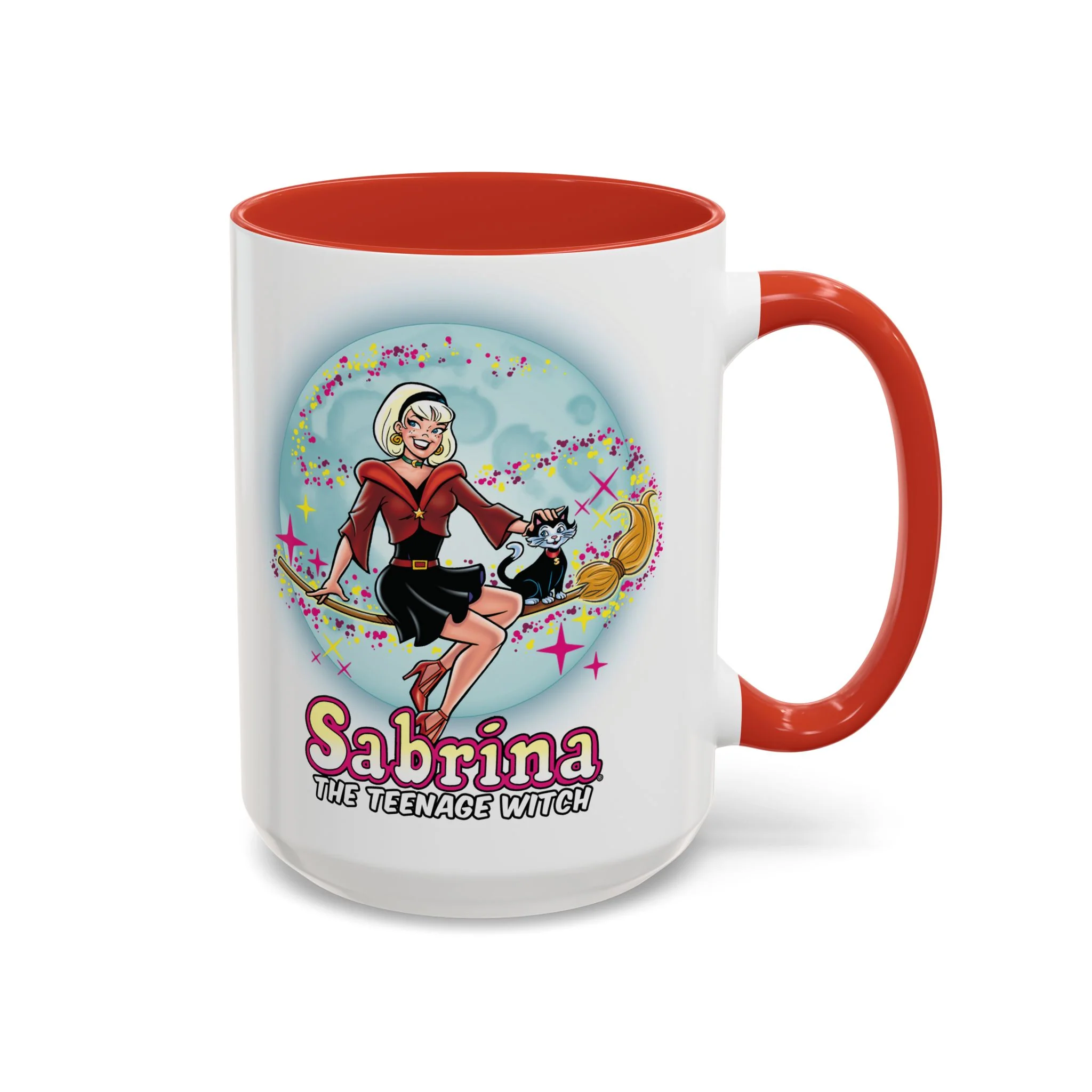 Sabrina The Teenage Witch on Broom Modern Design Accent Coffee Mug (11oz or 15oz) featuring Sabrina and Salem - Image 24