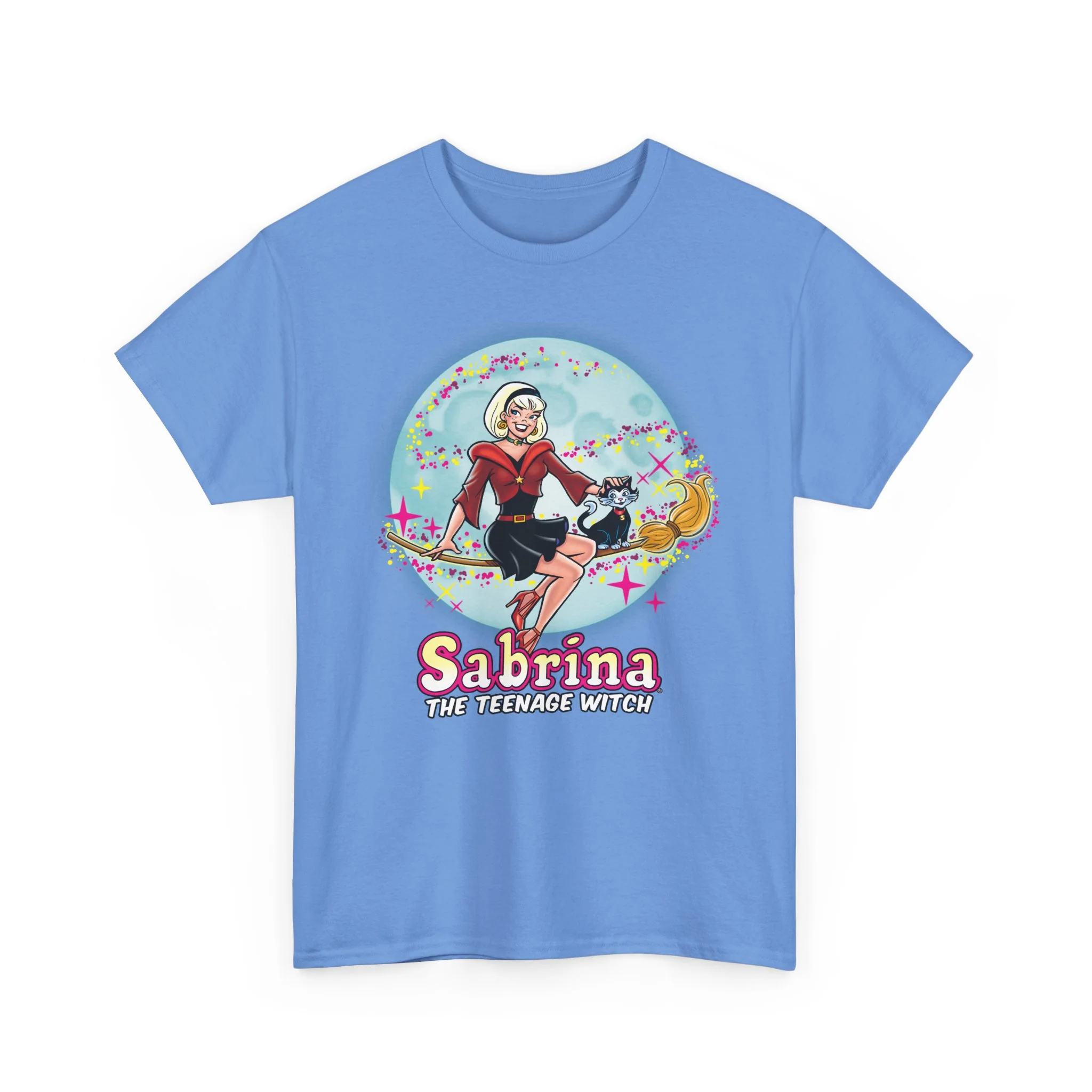 Sabrina The Teenage Witch on Broom Modern Design Graphic Tee (Unisex Heavy Cotton Tee) with Salem - Image 31