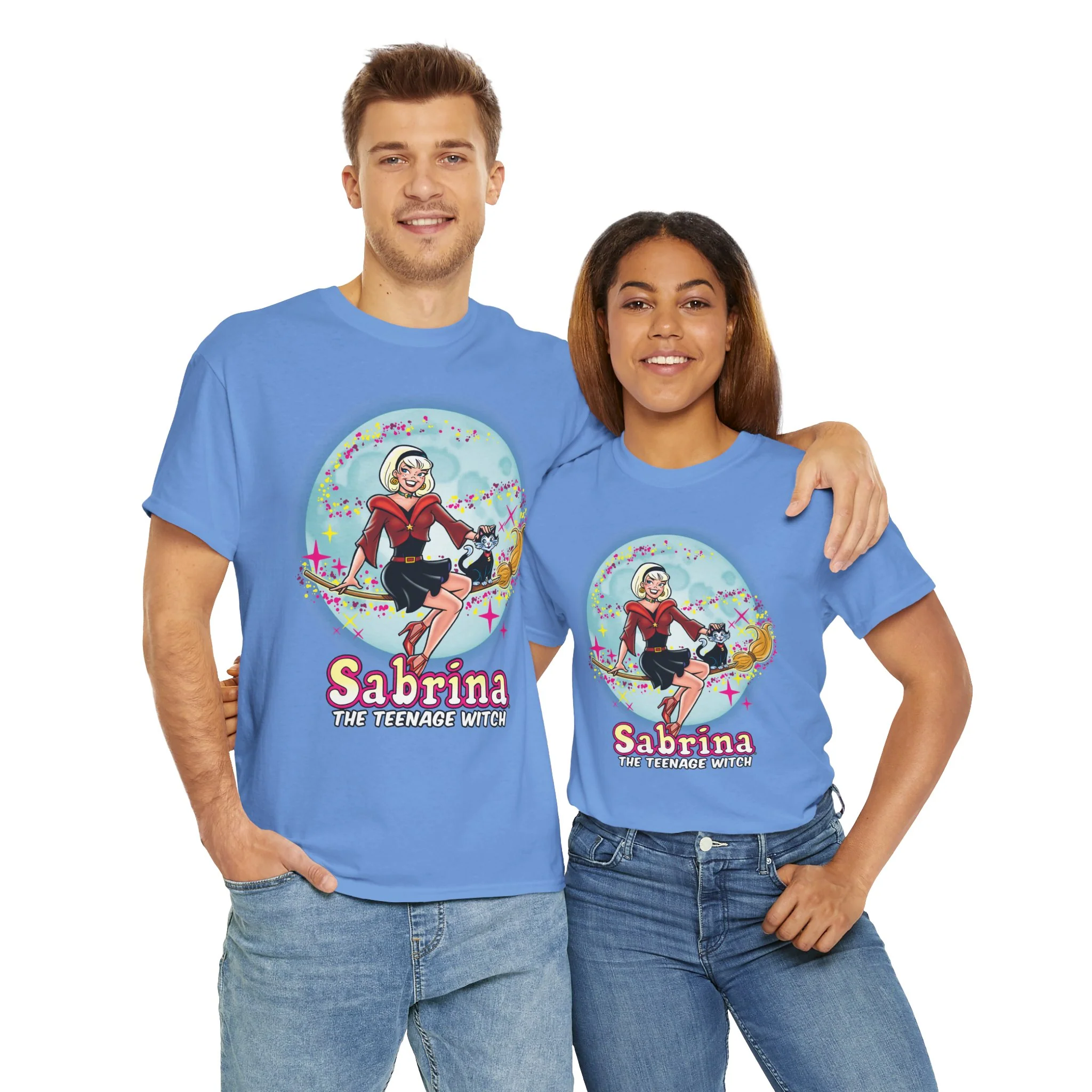 Sabrina The Teenage Witch on Broom Modern Design Graphic Tee (Unisex Heavy Cotton Tee) with Salem - Image 35
