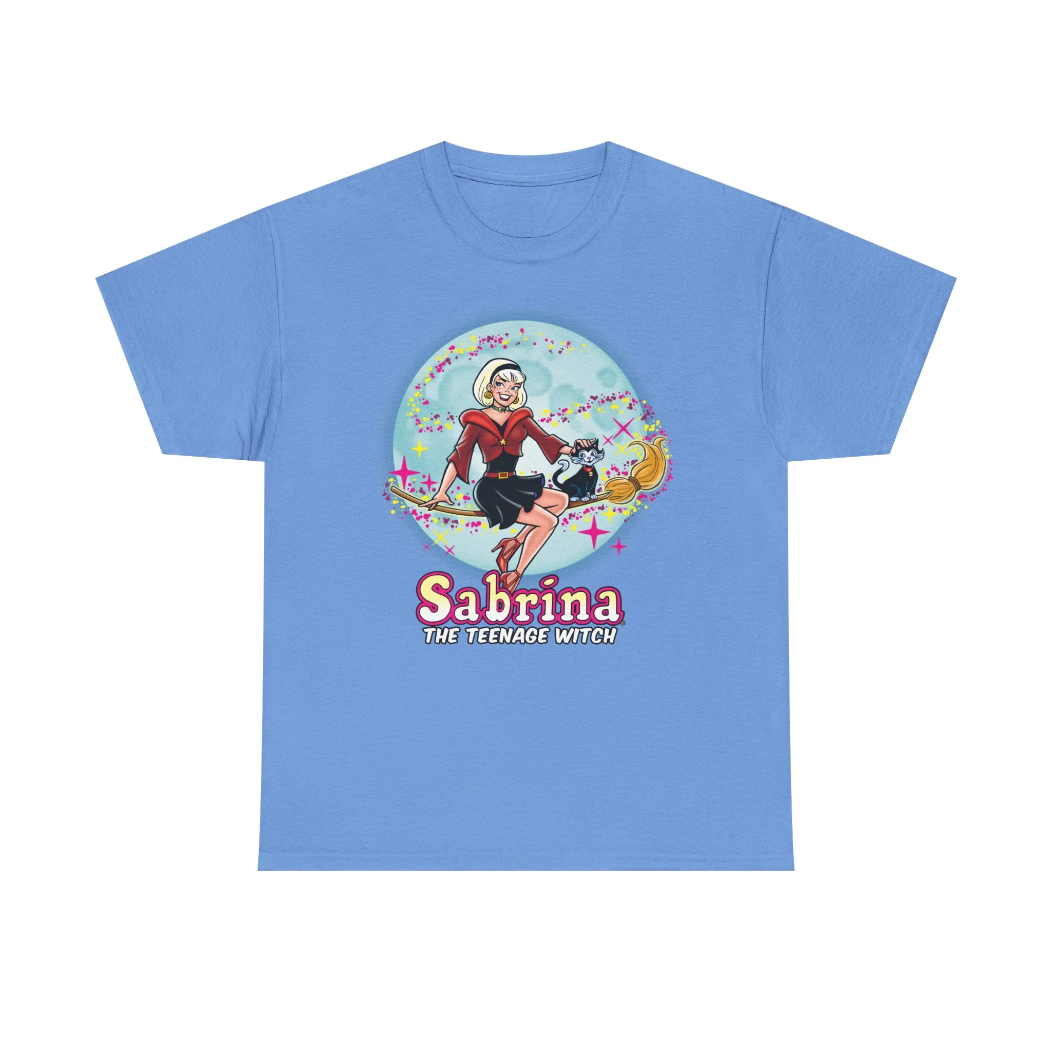 Sabrina The Teenage Witch on Broom Modern Design Graphic Tee (Unisex Heavy Cotton Tee) with Salem - Image 5