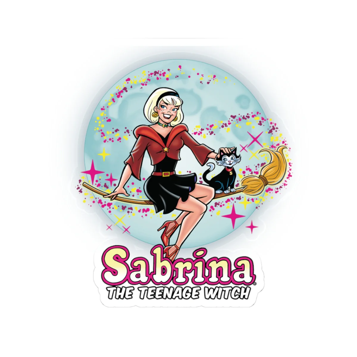 Sabrina the Teenage Witch on Broom Modern Design Kiss-Cut Stickers | Fun Cheerful Decor for Laptops & Journals