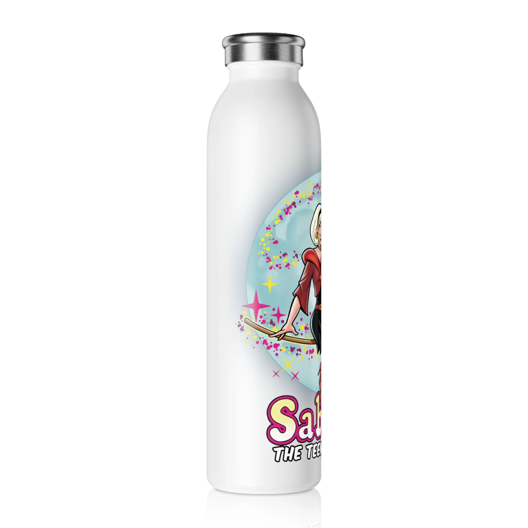 Sabrina The Teenage Witch on Broom Modern Design Stainless Steal 20oz Slim Water Bottle with Salem - Image 2