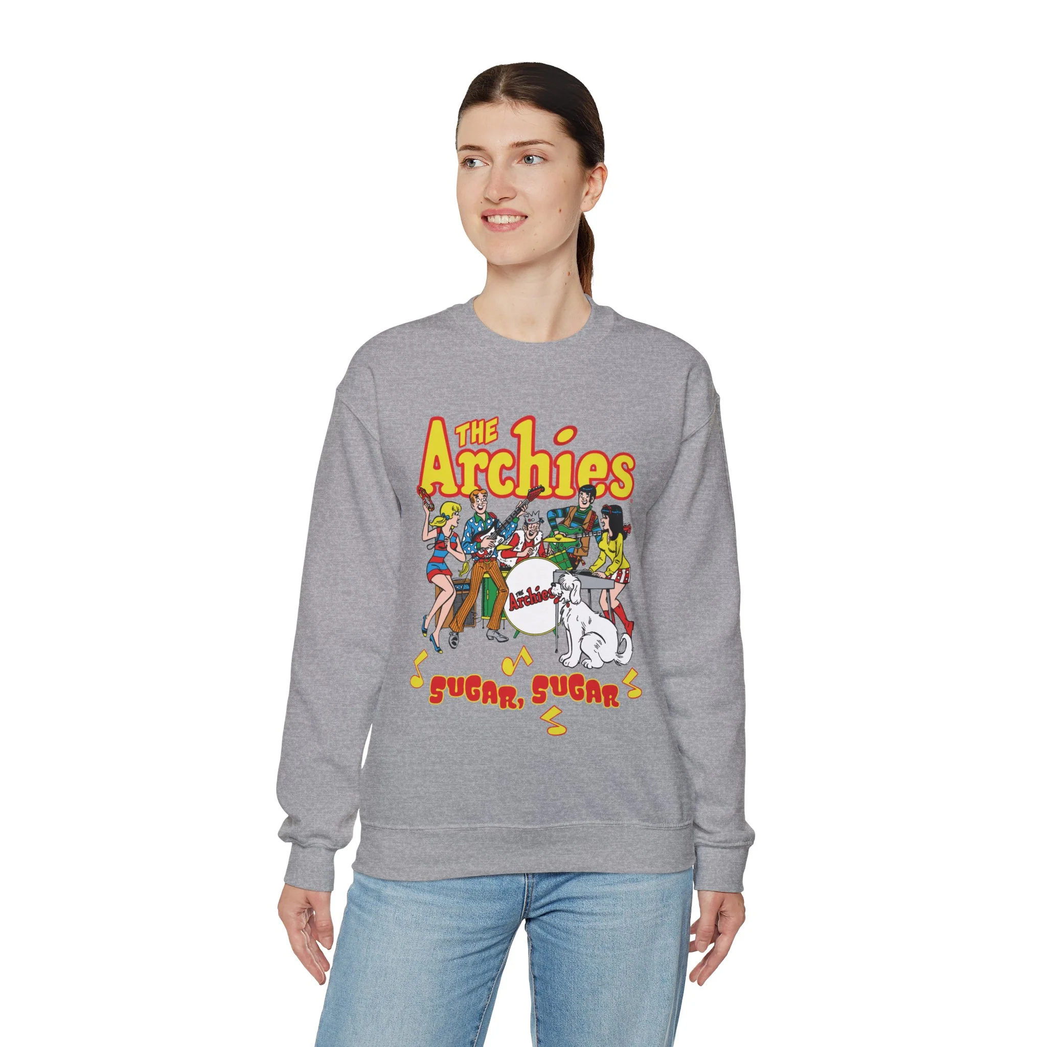 The Archies Sugar Sugar Unisex Heavy Blend™ Crewneck Sweatshirt featuring Archie, Betty, Veronica, Jughead, Reggie, and Hot Dog - Image 14